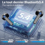 JBES Ecouteurs Bluetooth sans Fil, Écouteurs sans Fil Bluetooth 5.4, 6 Micro ENC Anti Bruit, Basses Puissantes, 60H de Lecture, 