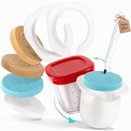 12 Adaptateurs SEB Multidélices + 18 Couvercles Pot Yaourt La Laitière | Permet de rendre compatibles vos pots de yaourt type La