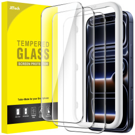 JETech Verre Trempé pour iPhone 18 Pro/17 Pro, Lot de 3 | 9H Protection D'écran, Transparent HD, Protection Anti-Rayures, Outil 