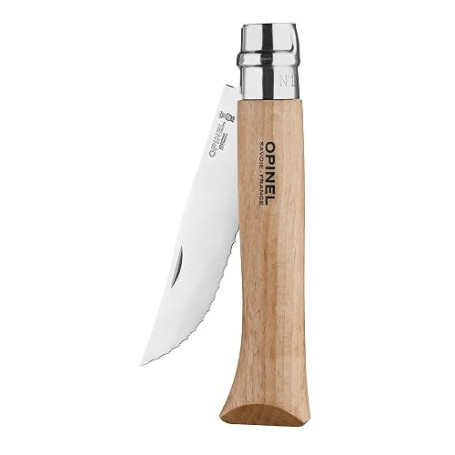 Opinel - N°12 Couteau de Poche Cranté - Lame 12 cm Acier Inox, Manche Bois de Hêtre, Usage Quotidien, Bague de Sécurité Virobloc