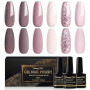 Shining She Vernis Semi Permanent, 6 Couleurs Nudee Rose Taupe Paillettes Gel UV Semi Permanent Soak Off UV/LED Vernis à Ongles