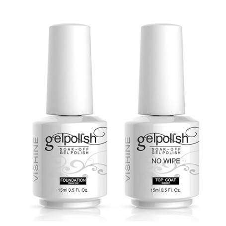 Vishine 15ml Base Coat & Top Coat Lot Vernis de Base et Finition Vernis à ongles Gel Semi-permanent Manucure Kit 2 Pcs
