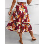 Adigaber Faldas de Mujer Cintura Elástica Faldas Vintage Estampado Floral Volantes A-Línea Faldas a la Pantorrilla Con cinturón