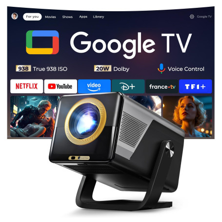 Vidéoprojecteur Intelligent Google TV Compatible 4K,Hi-FI Audio, Auto Focus | X7PRO Natif 1080P FHD Smart Portable Vidéo Project