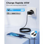 Chargeur USB C 45W Prise USB C Chargeur Charge Rapide pour Samsung Galaxy S26 S25 Ultra S24 S23 S22 S21 FE A57 A56 A55 A54 A37 A