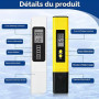 Testeur PH TDS EC 4 en 1 Testeur de qualité de l'eau haute précision | Mesure du pH Écran numérique avec auto-étalonnage Tempéra