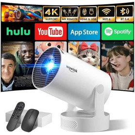 [Apps intégrées & 2026 Upgraded] Vidéoprojecteur avec WiFi 6 et Bluetooth | Projecteur Supporte 4K 1080P Auto Keystone Rotation