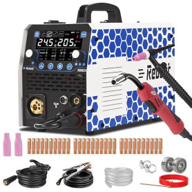 Reboot Poste à souder 205A 8-en-1 IGBT – MIG/MAG/MMA/TIG/ALU/Point | Gaz/sans gaz, Bobine dispo. Acier/Inox/Alu/Cuivre. TIG-Bren