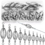 Annyswit 25/45 Pièces Plombs en Forme d'olive avec Emerillon de Pêche Truite Set 6/10 Tailles Anneaux Solides Poids de Pêche 3g