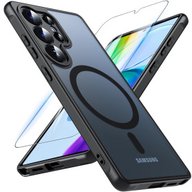 Coque pour Samsung Galaxy S25 Ultra,[avec Verre Trempé] Magnétique Coque Compatible avec MagSafe Antichoc Translucide Mat Protec