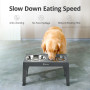 Gamelles Chiens Surélevées de 5 Hauteurs Ajustables, 2 Bols INOX, Gris | Gamelle Anti-glouton 0,8L, Bols Inox Durables, Amovible