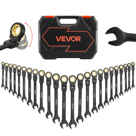 VEVOR Jeu de Clés Mixtes 24PCs, Clé Plate à Cliquet à Tête Flexible, pour Réparation Domestique et Automobile Atelier, SAE et Mé