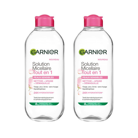 Garnier - SkinActive - Solution Micellaire Tout en Un - Peaux Sèches et Sensibles - Grand Format 400 ml (Lot de 2)