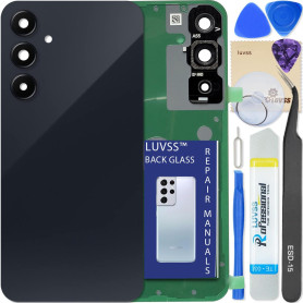 LUVSS Vitre Arrière pour Samsung Galaxy A55 SM-A556B/DS Noir Coque Cache Batterie avec Lentille de Caméra, Adhésifs, Kit Outils,