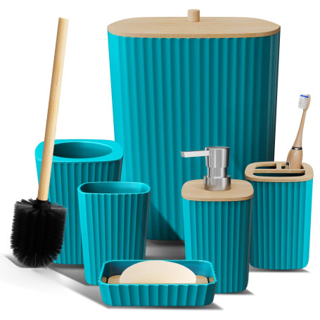 Clara Clark Ensemble d'accessoires de Salle de Bain 6 pièces avec Brosse WC, Poubelle et Distributeur de Savon Bleu Sarcelle