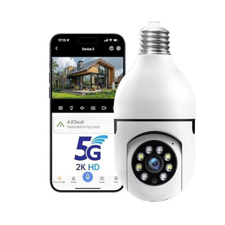 BSLVWG Caméra de sécurité à ampoule, 2,4 GHz WiFi 1080p, caméras sans fil, vue à 360 degrés avec détection de mouvement, suivi a