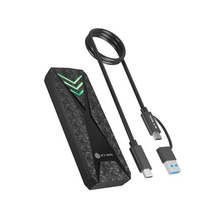 ICY Box Boîtier SSD M.2 NVMe (USB 3.2 Gen 2 Type-C, 10 Gbit/s), éclairage RGB, pour M-Key & B+M Key (2230/2242/2260/2280), Jusqu