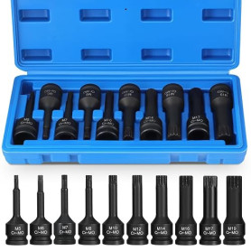 Faankiton 10PCS Douilles à Impact XZN 1/2", XZN à Choc M5-M19 CR-MO | Jeu de Douilles à Embouts XZN à Choc 1/2 Pouce M5 M6 M7 M8