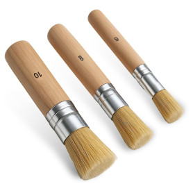 Lot de 3 pinceaux ronds pour pochoir en bois de qualité supérieure - Pinceau de peinture rond en poils naturels - Pour peinture 