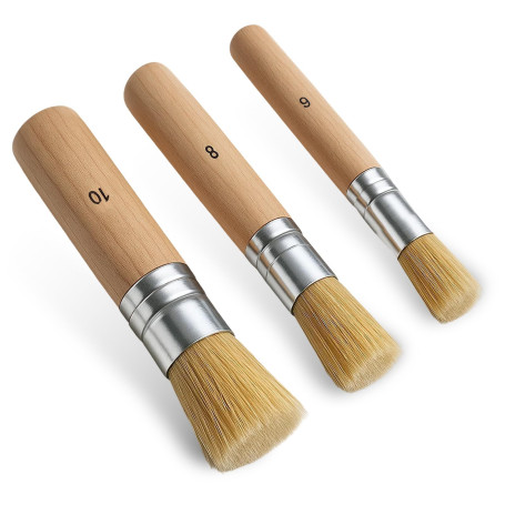 Lot de 3 pinceaux ronds pour pochoir en bois de qualité supérieure - Pinceau de peinture rond en poils naturels - Pour peinture 