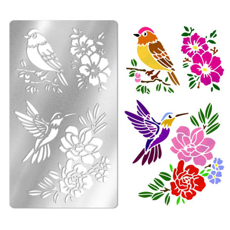 UNICRAFTALE Pochoirs Métal pour Artisanat la Pyrogravure les Fleurs et les Oiseaux Modèle Réutilisable Acier Inoxydable Pochoir 
