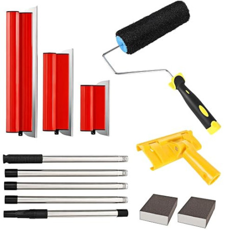 Spatule Enduit Lissage, 25cm/40cm/60cm Lame a Lisser en Acier Inoxydable | Spatule de Lissage avec Manche Extensible & Rouleau a