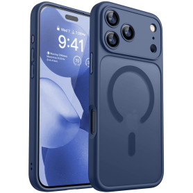 CANSHN Coque Magnétique pour iPhone 17 Pro, Bleu Foncé | Protection Complète de l'appareil Photo, Housse Fond Mat Translucide
