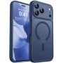 CANSHN Coque Magnétique pour iPhone 17 Pro, Bleu Foncé | Protection Complète de l'appareil Photo, Housse Fond Mat Translucide