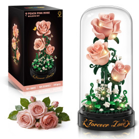 HiWEEGO Kit de construction de roses avec lumière LED, 241 pièces, bouquet de roses bordeaux de 3,6 mm, jouet de collection bota