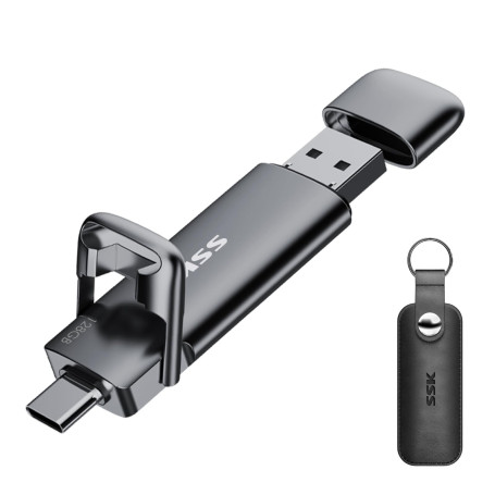 SSK SSD Externe 128GO Disque Portable SSD Cle USB 3.2 Gen 2 Jusqu'à 550 Mo/s, 2 en 1 OTG Solid State Drive 128 GO Double Clé USB