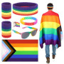 PHOGARY 6PCS LGBTQ Ensemble de Cape de Drapeau de la Fierté Gay, Y compris Drapeau Arc-en-Ciel Bandeau Bracelets Lunettes de Sol