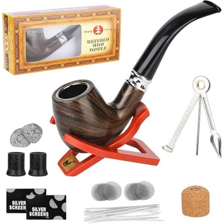 Ensemble de pipes à tabac pour débutants en ébène fait à la main avec outil de nettoyage et accessoires de pipe (couleur 2)