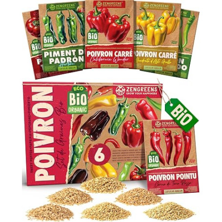 ZenGreens® Kit de Graines de Poivron bio - 6 variétés anciennes - Semences | de doux à relevé, croquant & aromatique, idée cadea