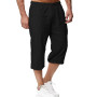 LVCBL Short en Lin pour Homme, Longueur 3/4, Pantalon d'été, pour la Plage, Le Yoga, Le Jogging, Décontracté