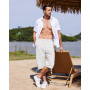 LVCBL Short en Lin pour Homme, Longueur 3/4, Pantalon d'été, pour la Plage, Le Yoga, Le Jogging, Décontracté