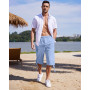 LVCBL Short en Lin pour Homme, Longueur 3/4, Pantalon d'été, pour la Plage, Le Yoga, Le Jogging, Décontracté