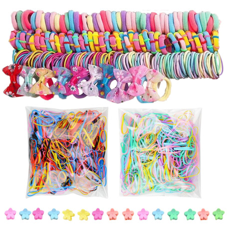 LUFFLOK 1175 Pièces Élastique Cheveux Barettes Cheveux Élastiques Chouchous | Colorés Pinces à Cheveux pour Filles et Enfants, A