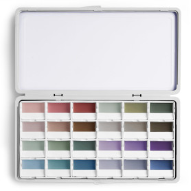 Peinture Aquarelle Opaque - Set de 24 Aquarelles Semi-humides avec Palette de Mélange | Faible Saturation, Couleurs Mates et Hau