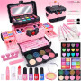 Chennyfun Maquillage Enfant Jouet Filles, 53 Pcs,Lavable | Malette Maquillage Jouet pour Enfant,Valise Beauté pour Enfant,Cadeau