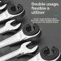 Candeon Jeu de clé plate à cliquet ouverte, 6Pcs 10-17mm Métrique Clés Mixtes à Cliquet Clés à Écrou Évasé pour conduites de fre