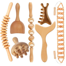 7 Pièces d’Outils de Massage en Bois de Gua Sha, Modelage du Corps, Anti-Cellulite et Soulagement des Douleurs Musculaires