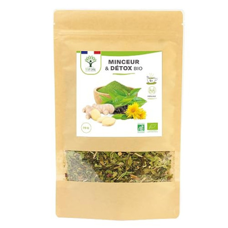 BIOPTIMAL - Thé Minceur Bio - Infusion Perte de poids - Effet Amincissant et Détox - Goût Savoureux - Thé Vert Maté Gingembre Or