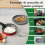ESEVOLO Batterie de cuisine 14 pièces induction Casseroles Poêles 28cm/20cm | Lot de Casseroles avec poignées amovibles, Empilab