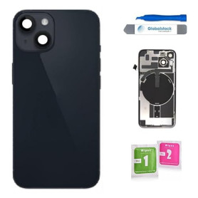 Globalstock Vitre arrière de Cache Batterie pour iphone 14 + Support + NFC Remplacement - Coque Cache Batterie Compatible Noir +