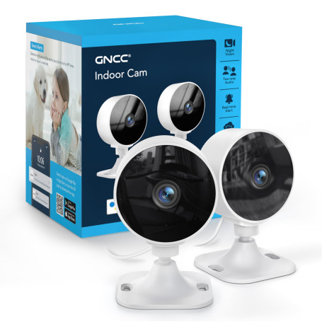 GNCC Caméra de sécurité intérieure,1080p,Wi-FI 2,4 GHz,Pack de 2 | Détection de mouvement par IA,Audio bidirectionnel,Vision noc