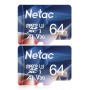 Netac 2 Paquets 64Go Carte Mémoire Micro SDHC A1, U3, UHS-I，C10, V30 Vitesse Jusqu'à 100/30 Mo/Sec (R/W) pour Smartphone, Appare