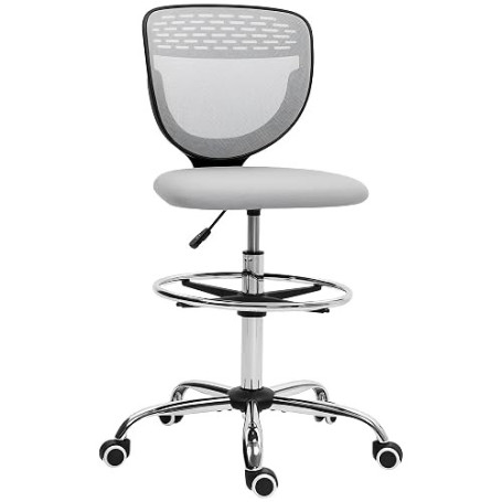 Vinsetto Chaise Bureau Ergonomique avec Repose-Pieds Sans Accoudoirs Gris | Tabouret de Bureau, Chaise de Dessin à Dossier Moyen