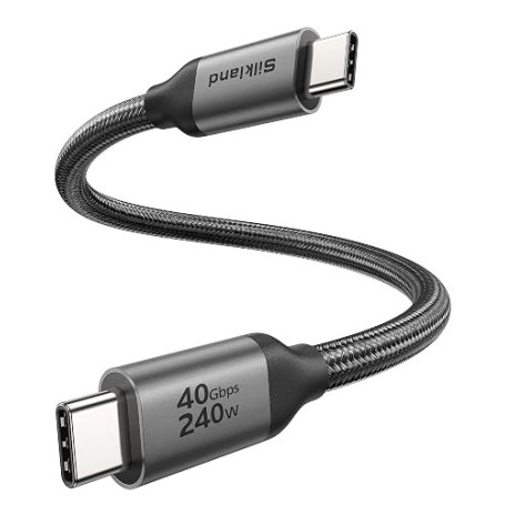 Silkland Câble USB-C 0,3m, 40Gbps Transfert Données USB4 avec Thunderbolt4 | 8K@60Hz 4K@144Hz, 240W PD3.1 Câble USB-C pour Thund