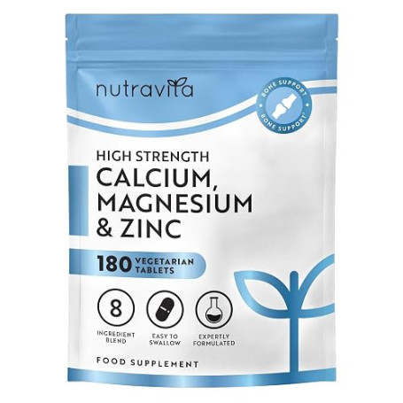 Nutravita Calcium, Magnésium & Zinc avec Vitamine D3-180 Comprimés | Supplément Haute Résistance - Offre de 3 Mois - Fabriqué au