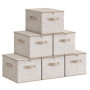 SONGMICS Sac de Rangement, Lot de 6, Pliable, avec Couvercle | Boîte de Rangement, avec Poignées, pour Jouets, Vêtements, Beige 